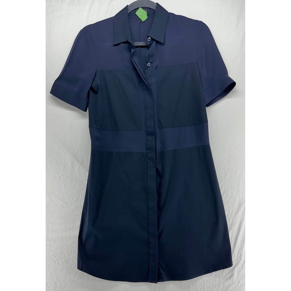 Theory Navy Blue Colorblock Short Sleeve Button Front Mini Shirt Dress Size 2